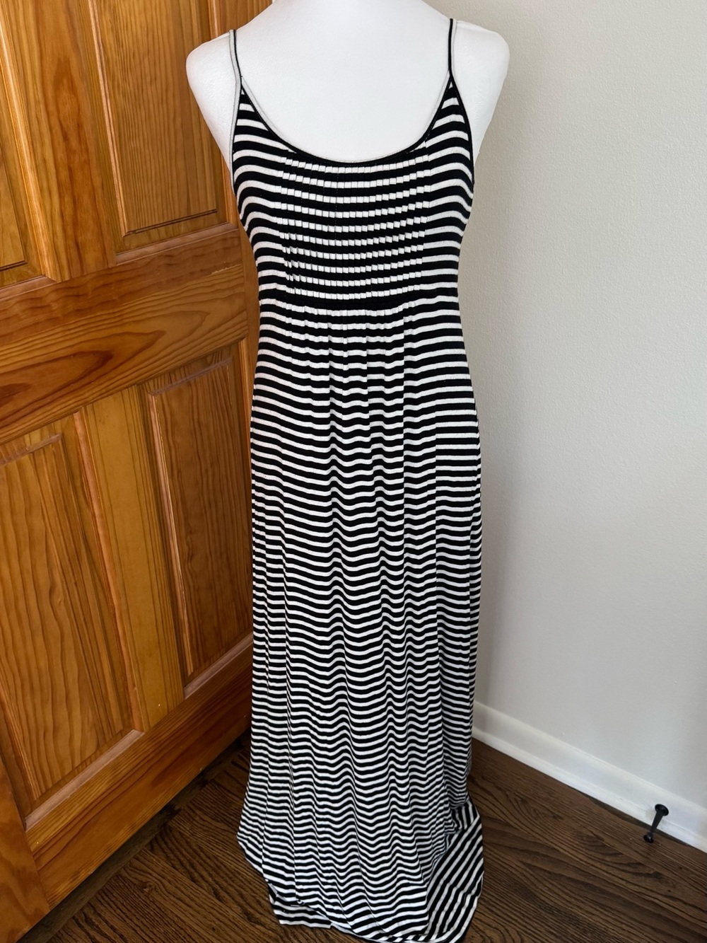 Calvin Klein Black and White Striped Maxi Dress